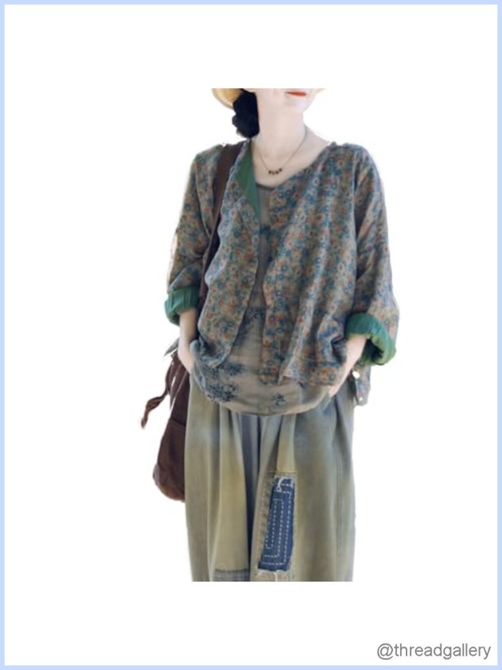 Ramie Cardigan Bohemian Floral Print Lightweight Loose Fit Coat